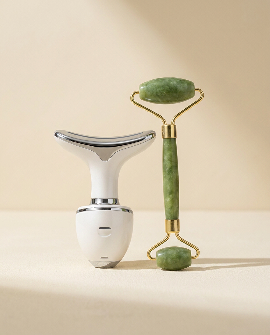 De-puff & sculpt, jaw to cheek — roller & device